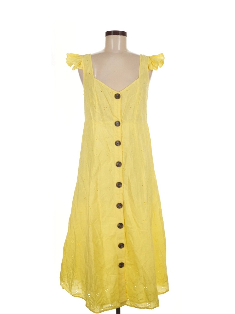 ASOS Maternity Yellow Button-Front Midi Dress with Ruffle Cap Sleeves